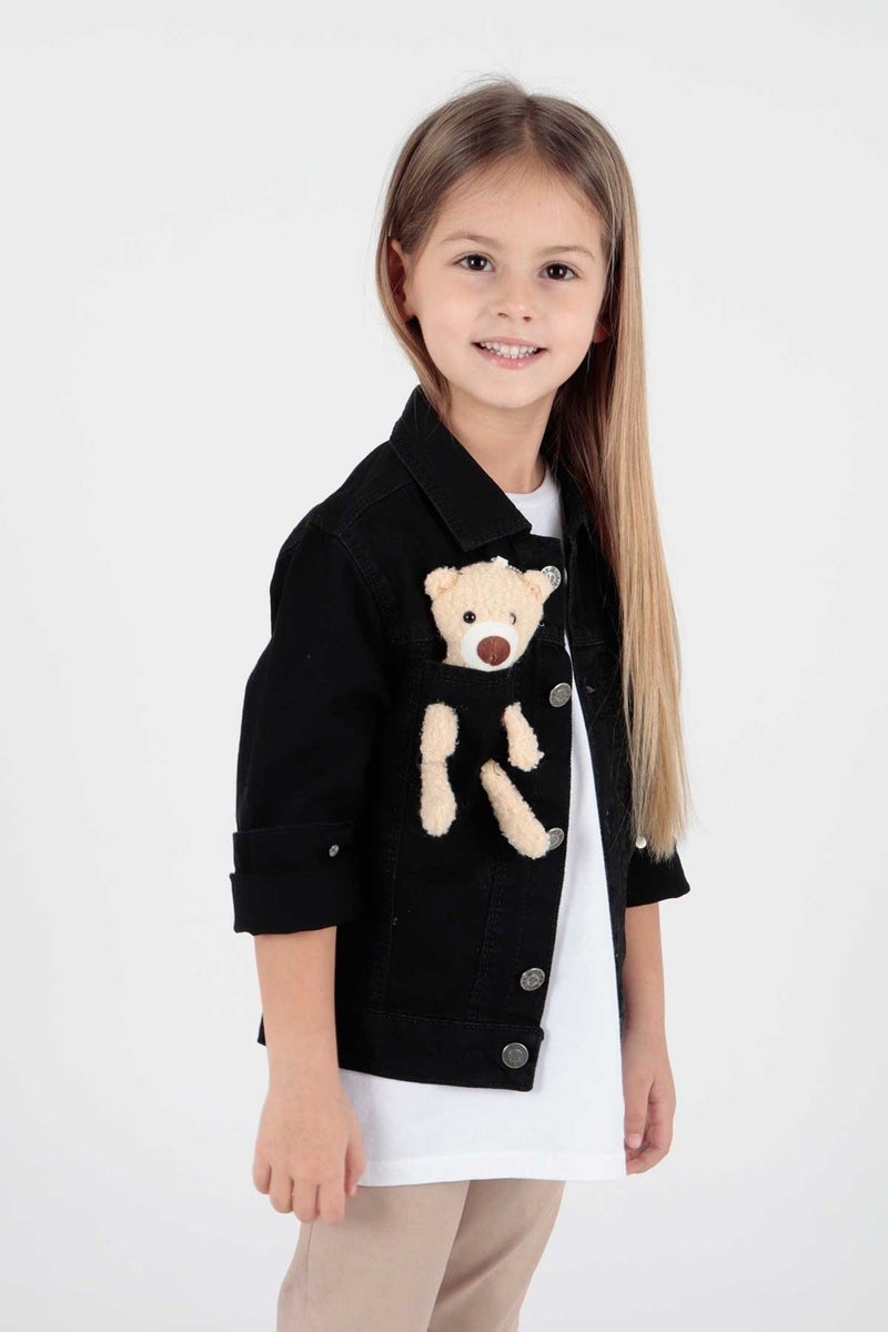 Ahenk Kids Girls Teddy Bear Cotton Jean Jacket Suitable for Daily Fashion AK22176023  - Image 4