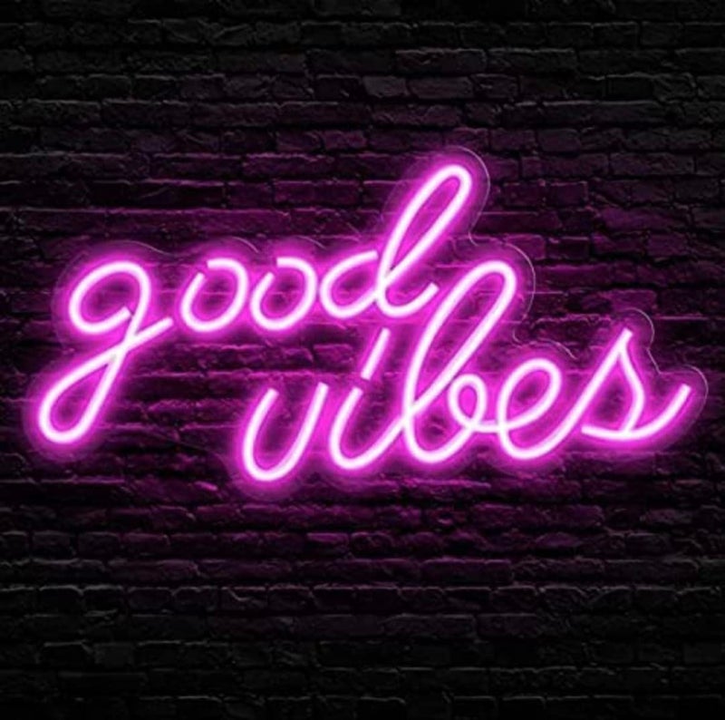 NEON SIGNS INDIA NEON SIGNS INDIA Good Vibes Neon 6X12 Inches Pink Led Signs Lights For Bedroom Wall Signs Game Room Decor Party Bar Decor 161 X 83 Inch  - Image 1