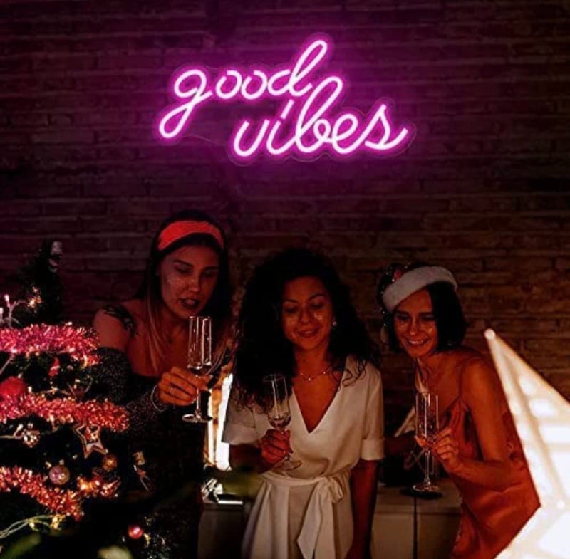 NEON SIGNS INDIA NEON SIGNS INDIA Good Vibes Neon 6X12 Inches Pink Led Signs Lights For Bedroom Wall Signs Game Room Decor Party Bar Decor 161 X 83 Inch  - Image 2