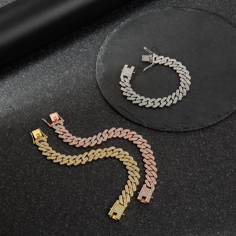 New alloy Cuban chain 14mm diamond-shaped original design diamond necklace for men and women cross-border hip-hop style 18cm rose gold 41g - Image 5