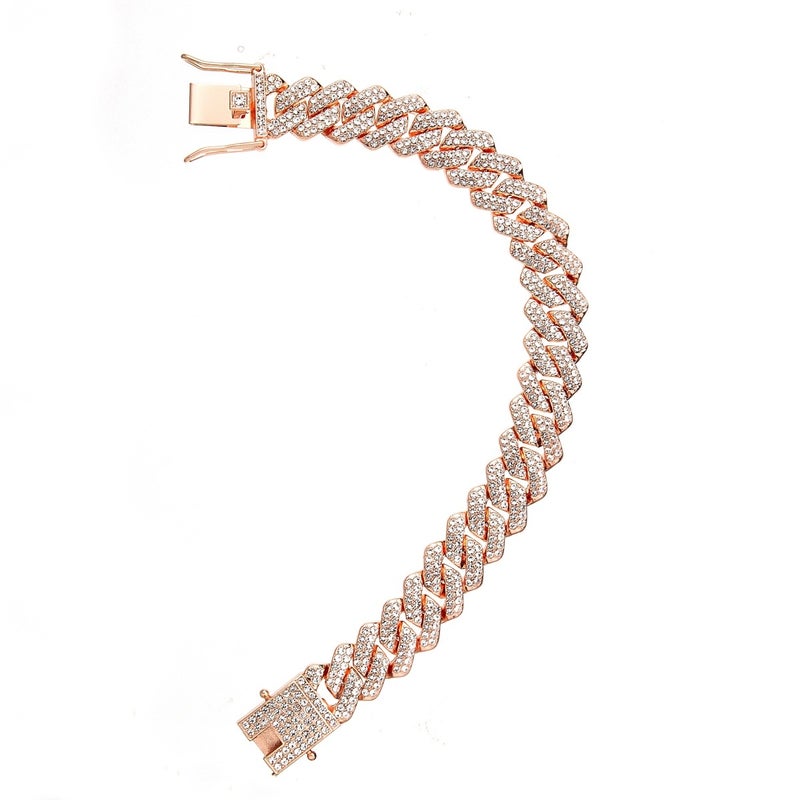 New alloy Cuban chain 14mm diamond-shaped original design diamond necklace for men and women cross-border hip-hop style 18cm rose gold 41g - Image 1