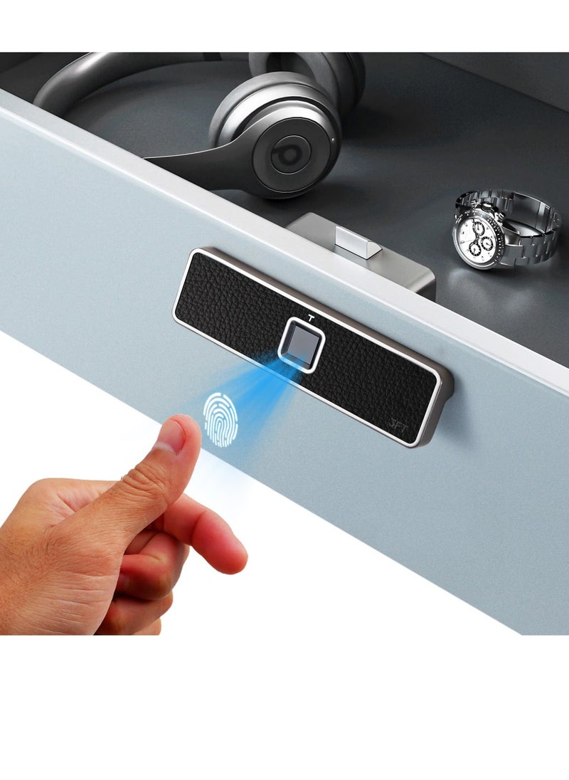 SYOSI Fingerprint Drawer Lock Leather Element Smart Biometric Rechargeable Cabinet Lock Keyless Hidden File Drawer Wardrobe Lock for Valuable Private Storage Home or Office Storage etcBlack  - Image 1