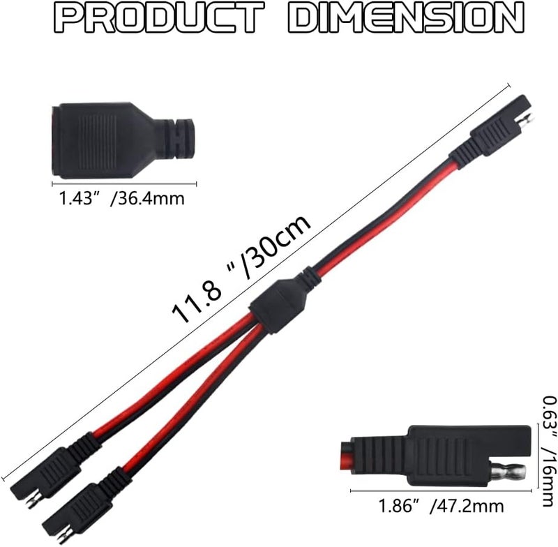 WMYCONGCONG 4 قطع موصل كابل طاقة السيارات SAE Y Splitter 11 بوصة 14AWG SAE 1 إلى 2 كابل تمديد سريع الإطلاق فصل سريع لشحن طاقة السيارات للوحة الشمسية - Image 3