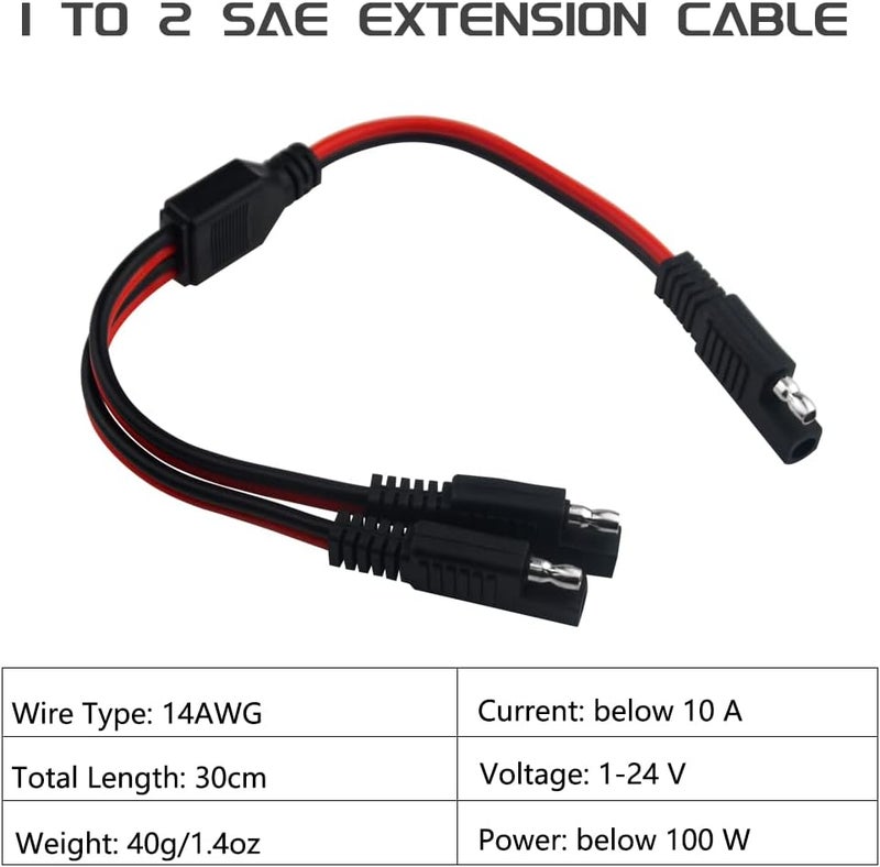 WMYCONGCONG 4 قطع موصل كابل طاقة السيارات SAE Y Splitter 11 بوصة 14AWG SAE 1 إلى 2 كابل تمديد سريع الإطلاق فصل سريع لشحن طاقة السيارات للوحة الشمسية - Image 2