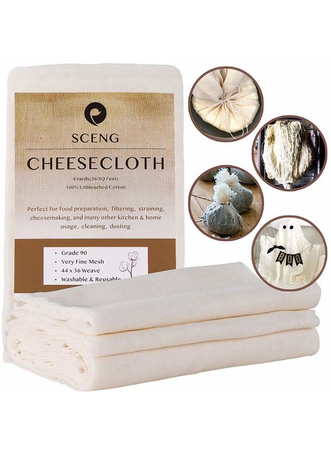 S.CENG Cheesecloth, Grade 90, 36 Sq Feet, Reusable, 100% Unbleached Cotton Fabric, Ultra Fine Cheesecloth for Cooking - Nut Milk Bag, Strainer, Filter (Grade 90-4Yards) - Image 1