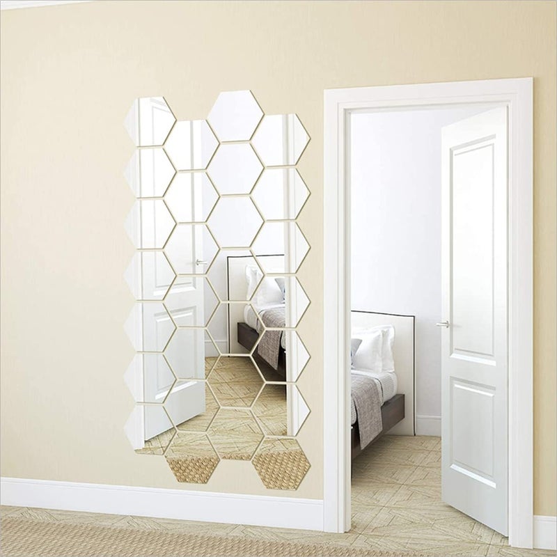 WallDaddy Mirror Finish Plastic Sticker Size (12x10) Cm Each Hexagon Pack of 28 for Bedroom, Drawing Room, Kids Rooms, Walls, Doors, Mirror, Furniture etc - Image 5