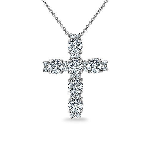 B. BRILLIANT Cross Necklace for Women | Sterling Silver Necklace Round-cut AAA Cubic Zirconia Big Large CZ Crosses for Women with Gift Box - Image 1