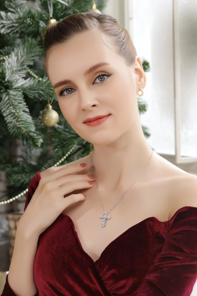 B. BRILLIANT Cross Necklace for Women | Sterling Silver Necklace Round-cut AAA Cubic Zirconia Big Large CZ Crosses for Women with Gift Box - Image 2