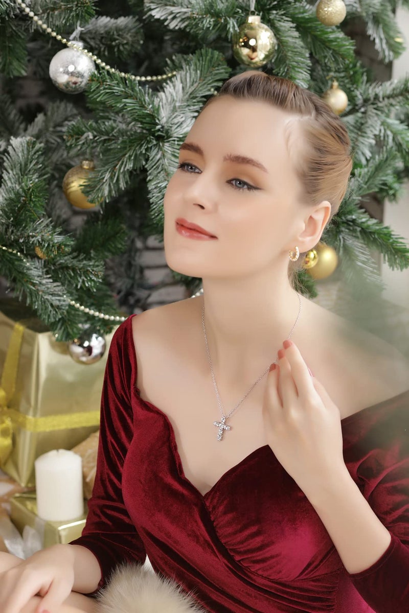 B. BRILLIANT Cross Necklace for Women | Sterling Silver Necklace Round-cut AAA Cubic Zirconia Big Large CZ Crosses for Women with Gift Box - Image 5