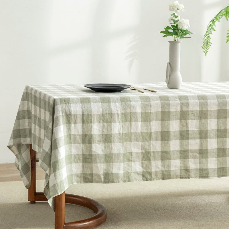 EVERLY 100% Yarn-Dyed Linen Rectangle Tablecloths 60x108Inches for Dining,Buffet Parties,Picnic,Events and Restaurants,Decorative Halloween,Thanksgiving Machine Washable Tablecloths-Sage Green Plaid - Image 2