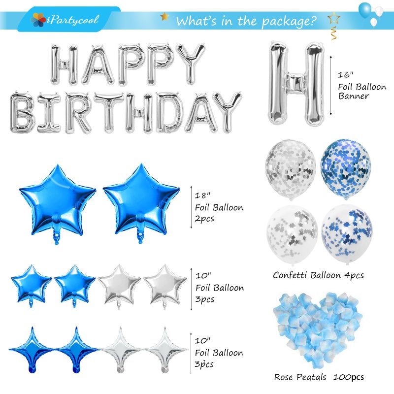 iPartycool 50Pcs Happy Birthday Balloon Decorations, 3D Premium Reusable Aluminum Foil Birthday Banner and Ecofriendly Big Star and Latex Balloons Set for Birthday Party Decorations and Supplies - Image 3