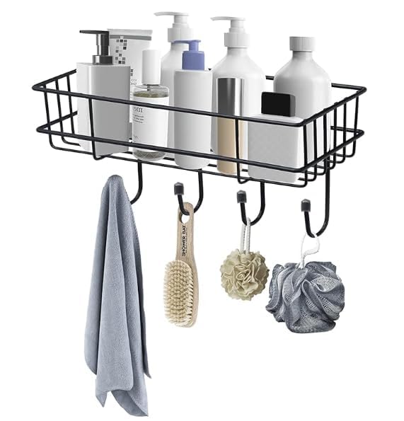 Bathroom Organizers/Self-Adhesive Bathroom Shelf/Corner/Multipurpose Rack for Kitchen/Bedroom/Livingroom - Pack of 1 (Black), Alloy Steel  - Image 1