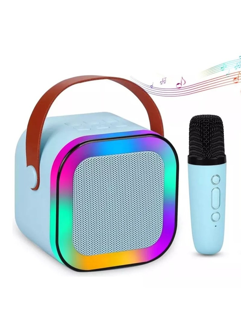 Kids' Karaoke Singing Machine Portable Bluetooth Speaker with Wireless Mics and Colorful Lights (Blue)  - Image 1
