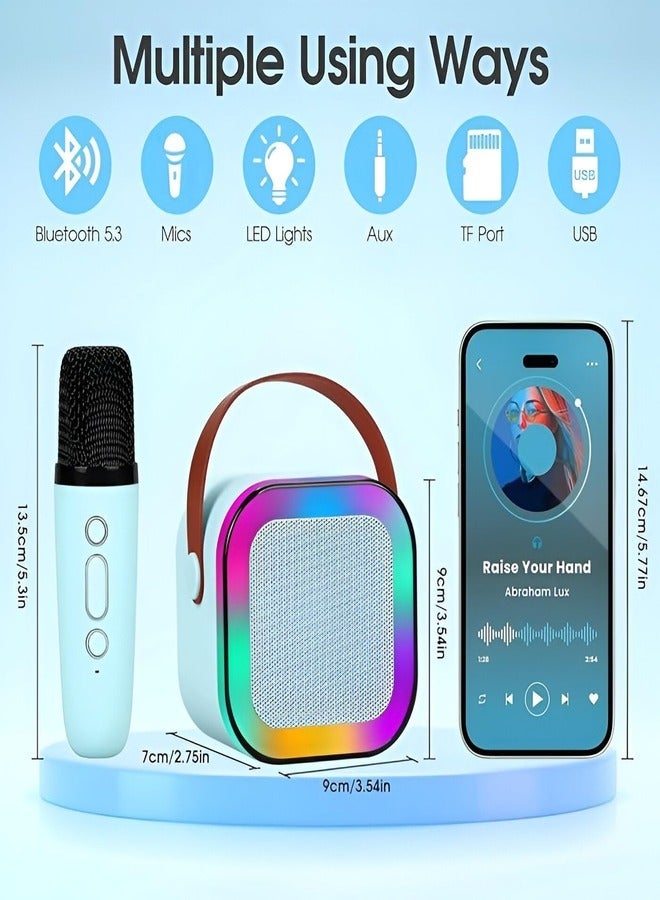 Kids' Karaoke Singing Machine Portable Bluetooth Speaker with Wireless Mics and Colorful Lights (Blue)  - Image 2