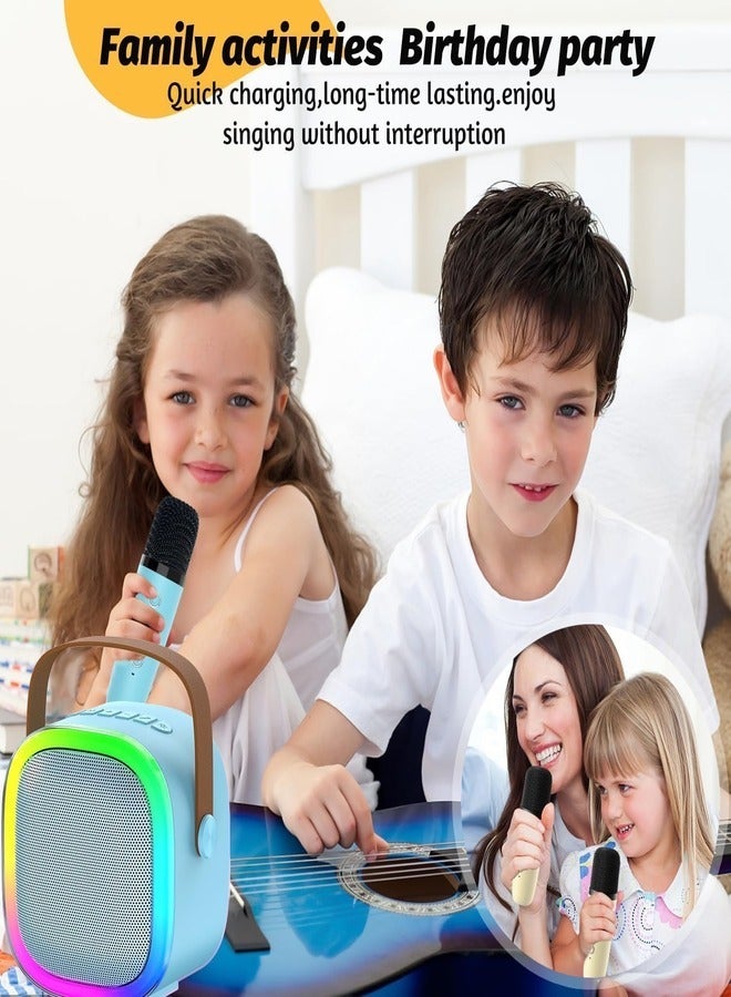 Kids' Karaoke Singing Machine Portable Bluetooth Speaker with Wireless Mics and Colorful Lights (Blue)  - Image 5