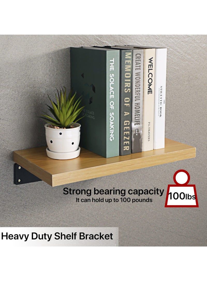 2 Pcs Heavy Duty Shelf Brackets, 8 Inch L-shaped Metal Shelf Bracket, Floating Wall Mounted Shelf Support, Black Industrial Shelf Bracket, Max Load 45KG/100LB (8 Inch/19cm) - Image 2