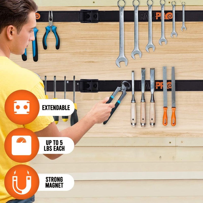 Ram-Pro 12" Magnetic Tool Holder Strip - A Tool Magnet Bar for Garage Organization, Shop Organization, and Workbench Accessories - Best Gift for Men - Easy To Install in Workshop - Mounting Screws Included. - Image 3