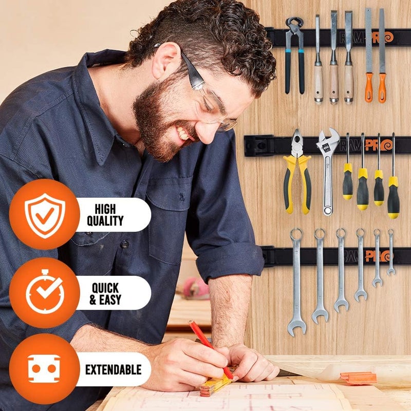Ram-Pro 12" Magnetic Tool Holder Strip - A Tool Magnet Bar for Garage Organization, Shop Organization, and Workbench Accessories - Best Gift for Men - Easy To Install in Workshop - Mounting Screws Included. - Image 2