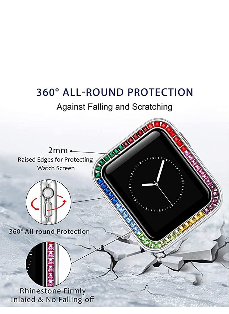 KASTWAVE Compatible for Watch Case Suitable for Iwatch 6 Generation 5/ 4/ 3/ 2/ 1 Protective Case 42mm Color Diamond Silver Type Colorful Square Diamond IWatch Cover Frame with Women and Men  - Image 2