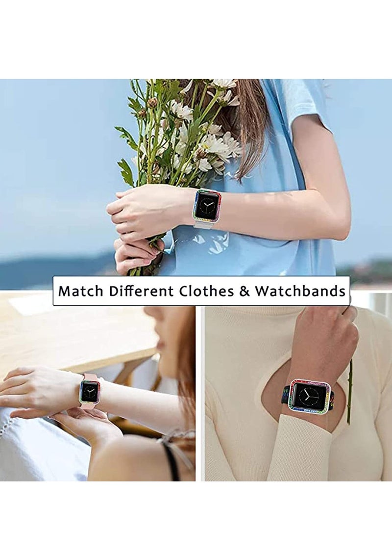 KASTWAVE Compatible for Watch Case Suitable for Iwatch 6 Generation 5/ 4/ 3/ 2/ 1 Protective Case 42mm Color Diamond Silver Type Colorful Square Diamond IWatch Cover Frame with Women and Men  - Image 5