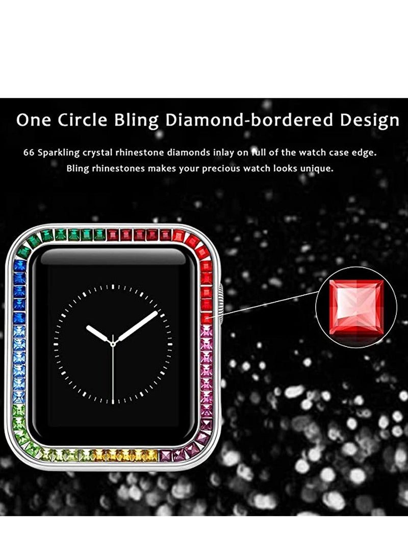 KASTWAVE Compatible for Watch Case Suitable for Iwatch 6 Generation 5/ 4/ 3/ 2/ 1 Protective Case 42mm Color Diamond Silver Type Colorful Square Diamond IWatch Cover Frame with Women and Men  - Image 3