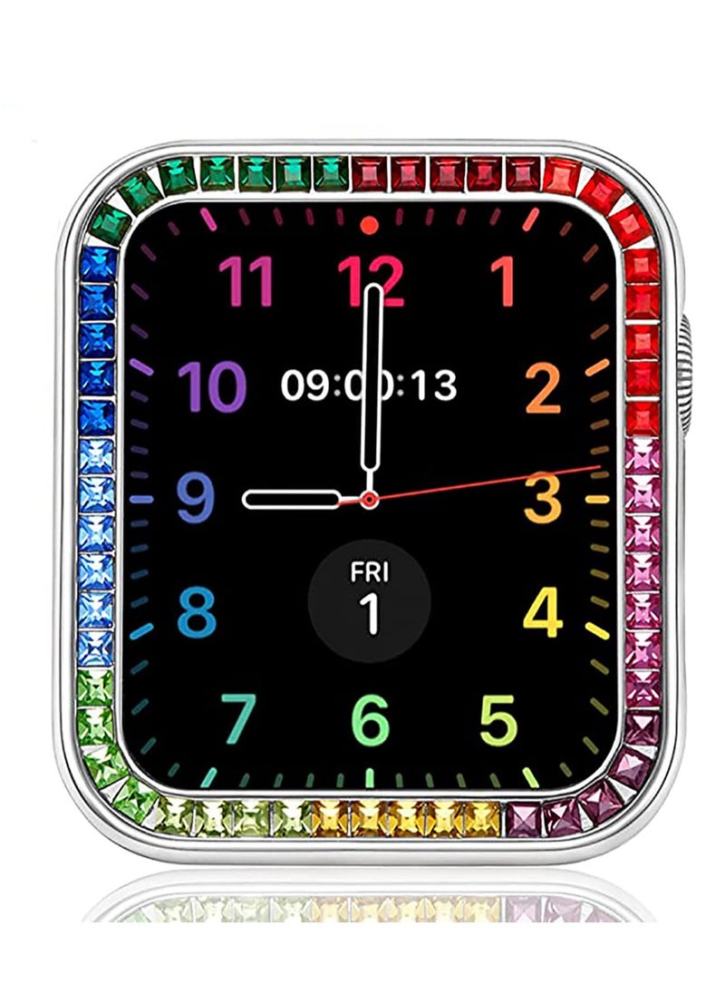 KASTWAVE Compatible for Watch Case Suitable for Iwatch 6 Generation 5/ 4/ 3/ 2/ 1 Protective Case 42mm Color Diamond Silver Type Colorful Square Diamond IWatch Cover Frame with Women and Men  - Image 1