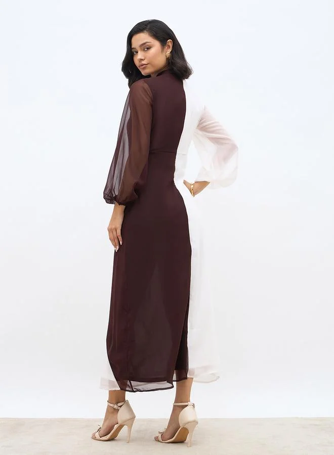 Styli Styli Color Block High Neck A-Line Maxi Dress