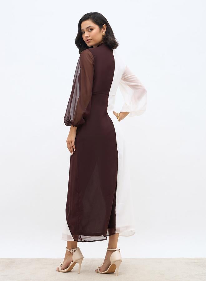 Styli Color Block High Neck A-Line Maxi Dress - Image 5