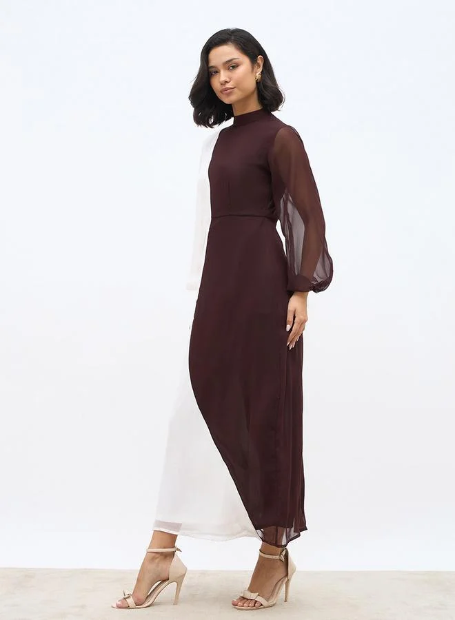 Styli Styli Color Block High Neck A-Line Maxi Dress