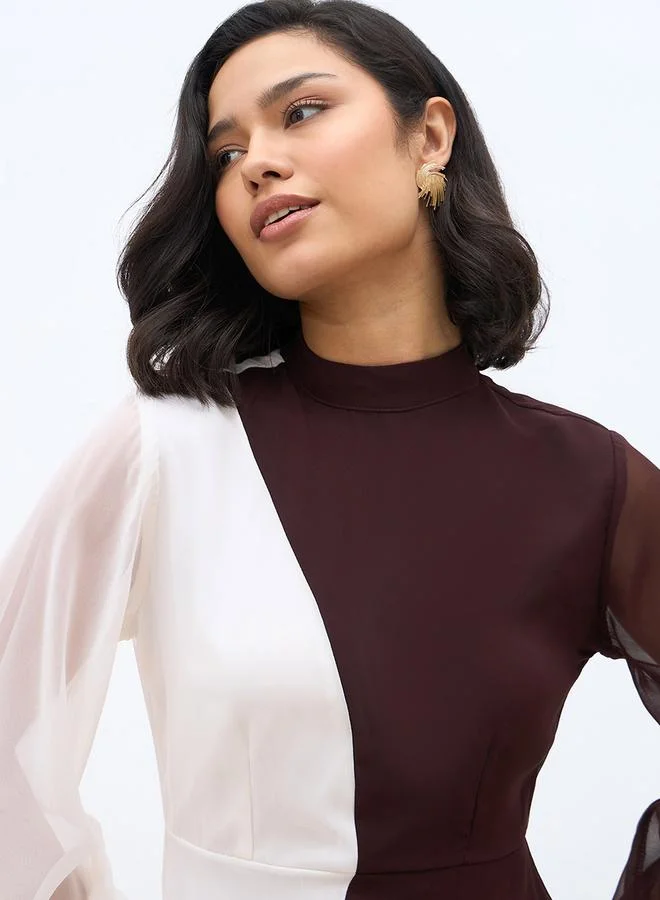 Styli Styli Color Block High Neck A-Line Maxi Dress