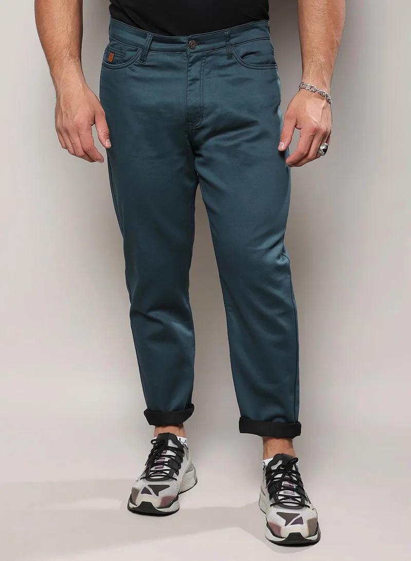 Instafab Plus Men's Prussian Blue Rolled Hem Denim Jeans For Casual Wear | Dark-Wash | 5 Pockets | Button Closure | Denim Jeans Crafted With Comfort Fit For Everyday Wear