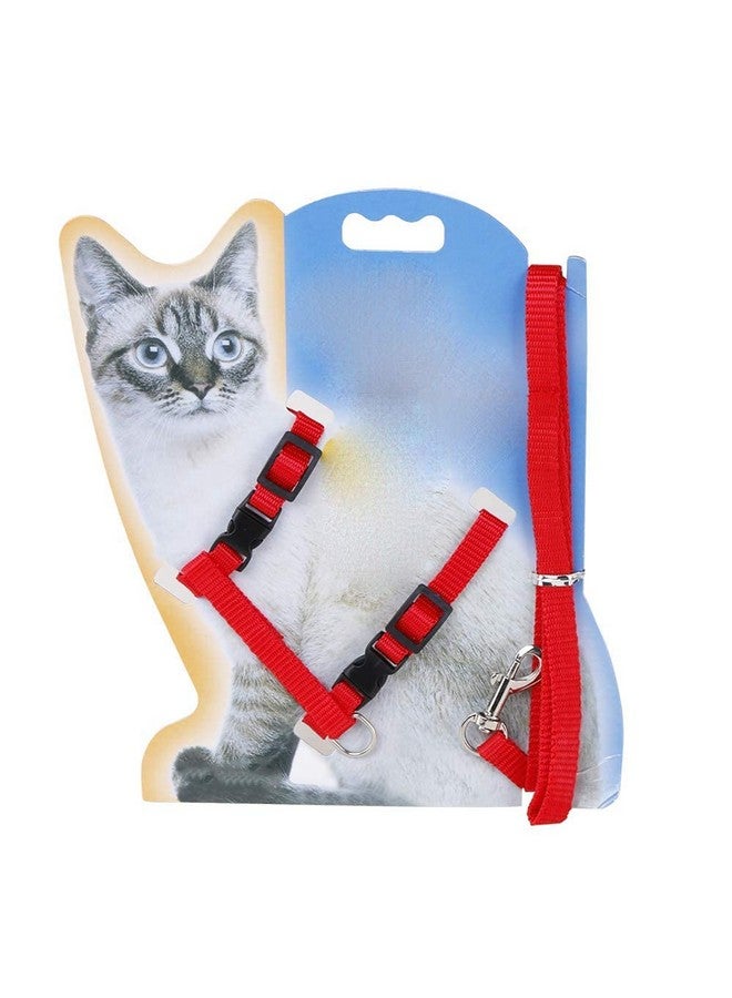 Nylon Harness Leash Set For Cat Kitten And Small Pet Nylon Harness Strap Collar | Cat Training Leash (Plain, Red) - Image 1