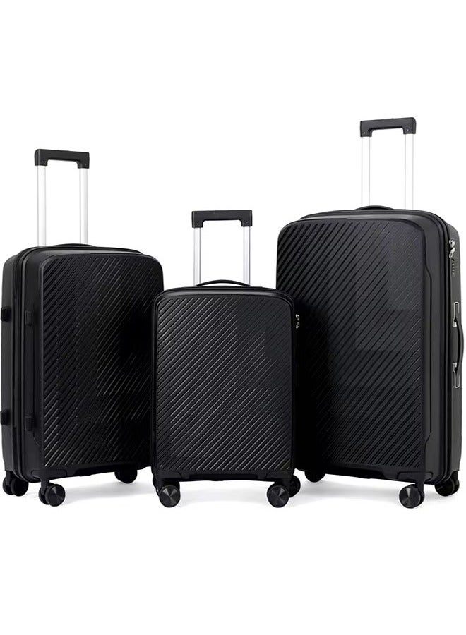 إن كي أكس مجموعة أنيقة وعملية من 3 قطع من حقائب السفر الصلبة باللون الأسود مقاس 20*24*28 بوصة - Image 1