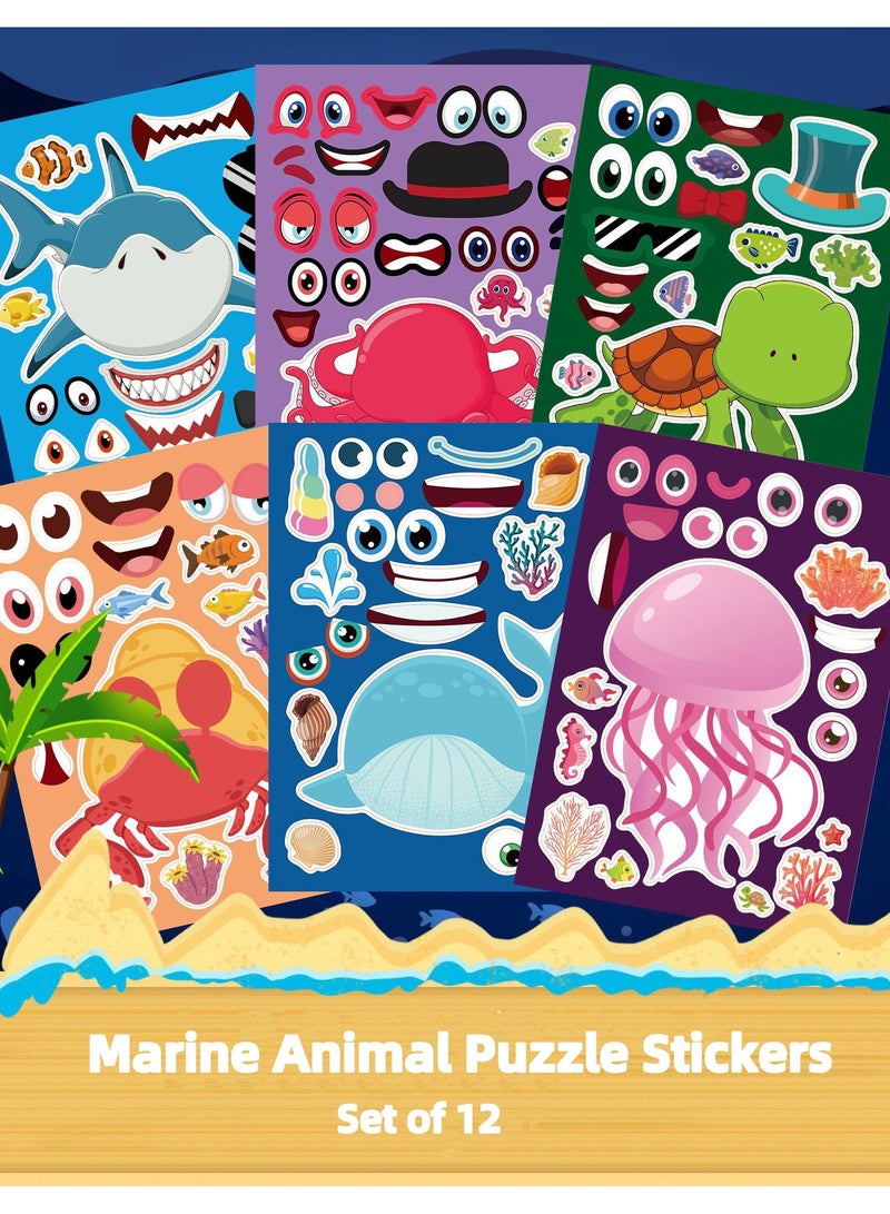 12 Sheets Make Your Own Sea Animals Stickers for Kids Toddlers, Make a Face Stickers for Kids Party Favors Activities - Image 1