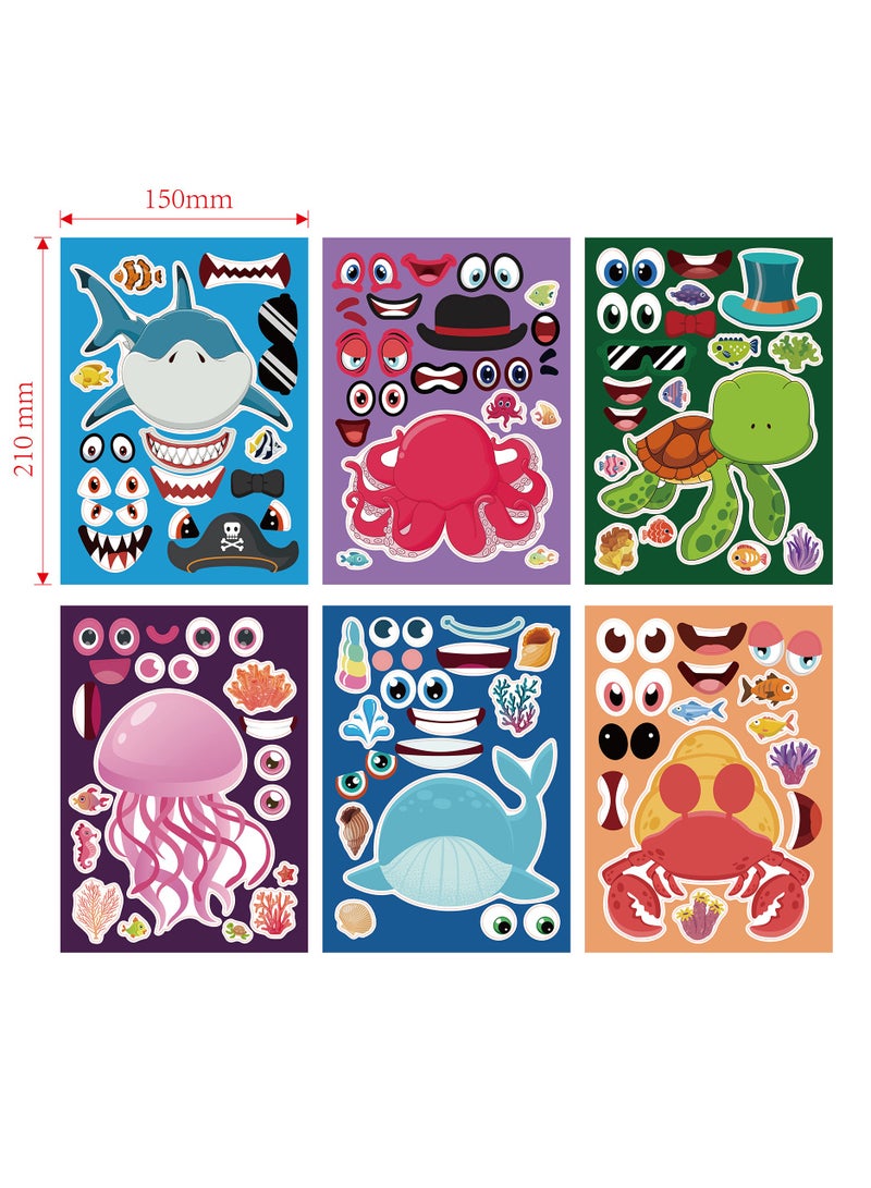 12 Sheets Make Your Own Sea Animals Stickers for Kids Toddlers, Make a Face Stickers for Kids Party Favors Activities - Image 2