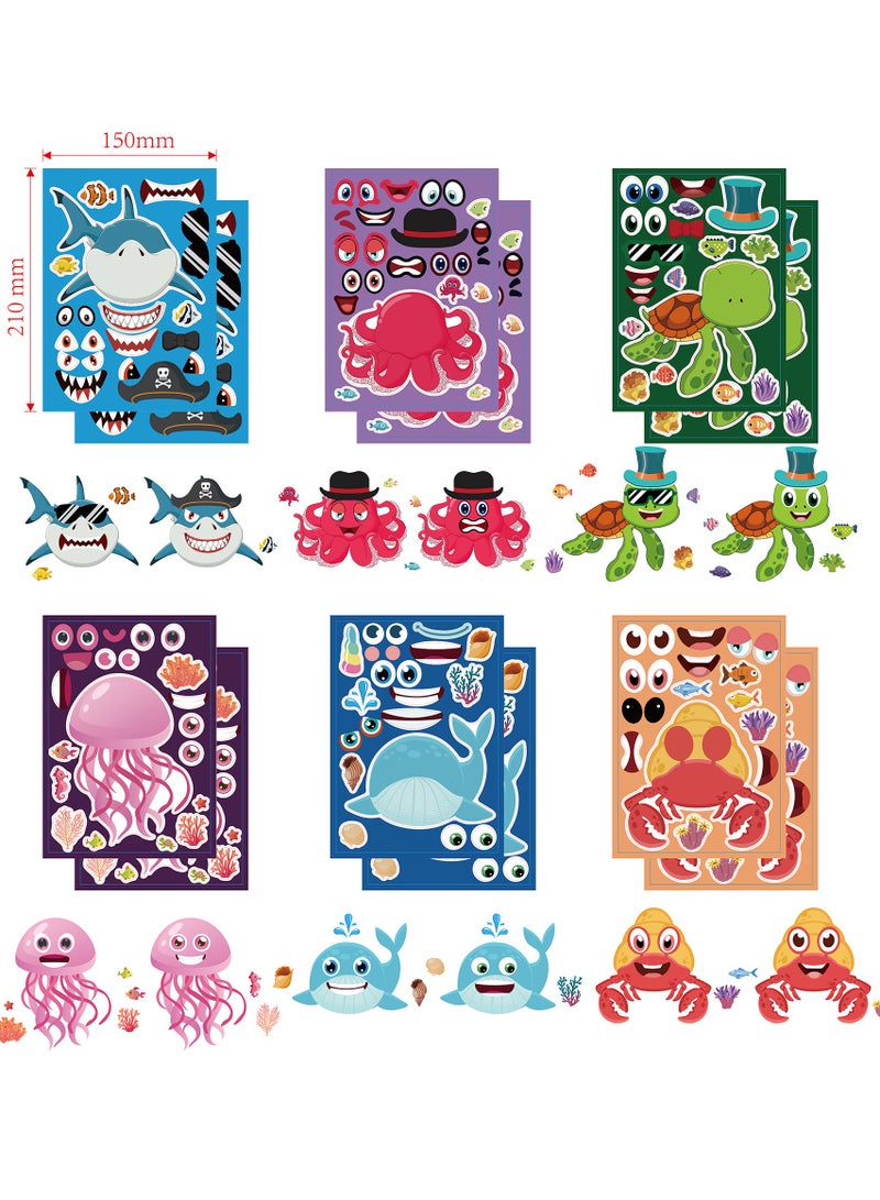12 Sheets Make Your Own Sea Animals Stickers for Kids Toddlers, Make a Face Stickers for Kids Party Favors Activities - Image 5