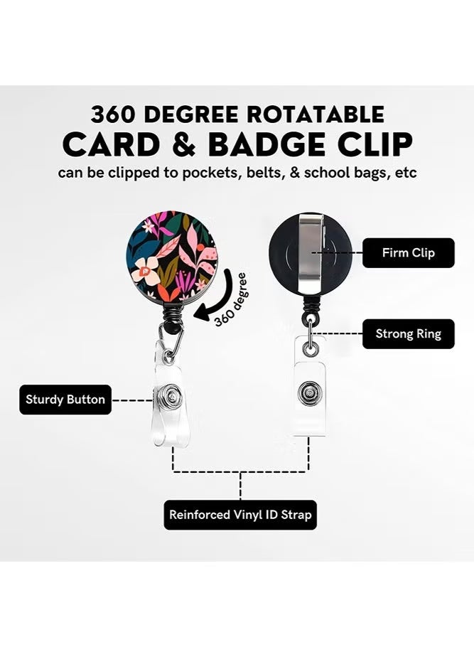 حامل شارات الهوية مع حبل، حامل شارات قابل للسحب مع حبال قابلة للتعديل، للنساء والأطفال والمعلمين والممرضات والأطباء والطلاب (زهرة وردية) - Image 3