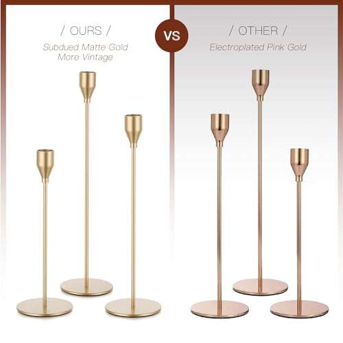 Candeldo Gold Taper Candle Holders: Tall Candlestick Holder for Table Centerpiece Set of 3 Metal Candles Stick Holders Stand Wedding Decor - Image 3