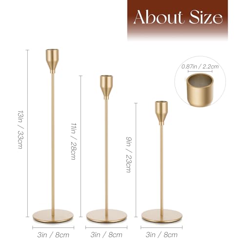 Candeldo Gold Taper Candle Holders: Tall Candlestick Holder for Table Centerpiece Set of 3 Metal Candles Stick Holders Stand Wedding Decor - Image 4