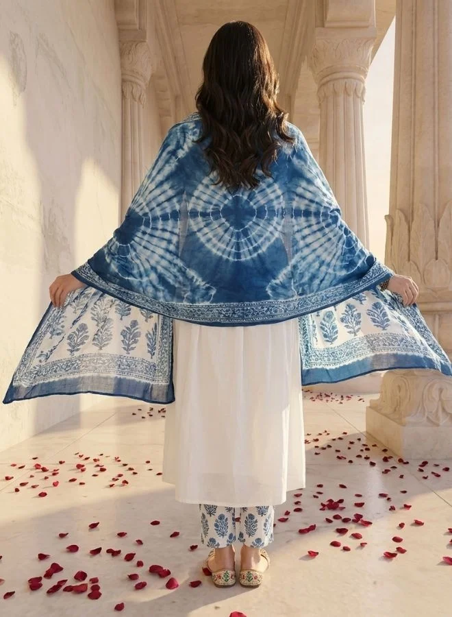 Yuris  Yuris Women White Yoke Design Mirror Work Pure Cotton Kurta with Trousers  Dupatta for Women | Best Price UAE