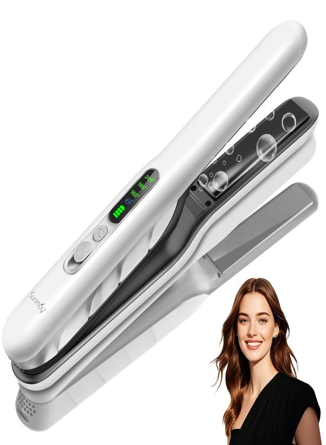 Cordless Hair Straightener, SUNMAY 2-in-1 Titanium Flat Iron Curler with Negative Ion, Dual NTC Temperature Control, 20s Fast Heat-Up, 3 Heat Settings, USB Rechargeable Portable Travel Straightener