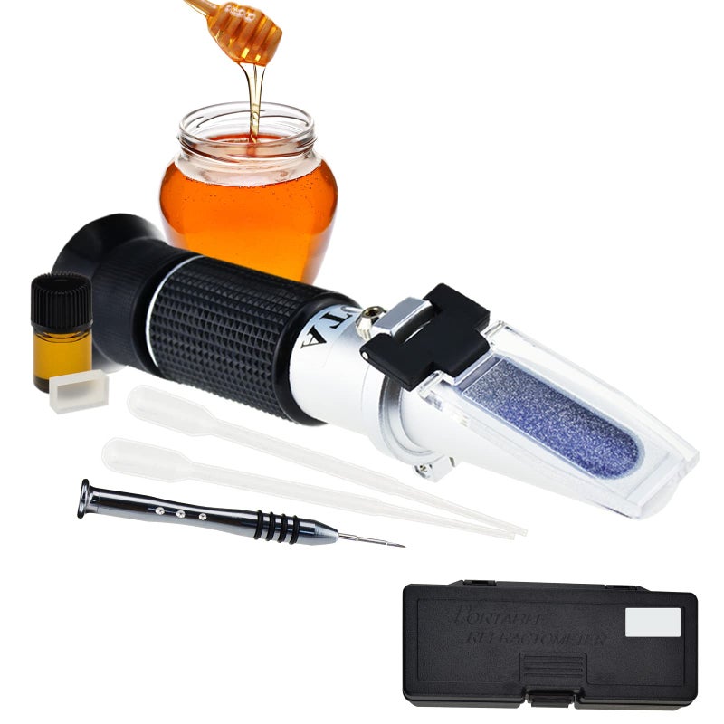 3-in-1 Handheld Honey Refractometers for Honey Moisture & Brix & Baume Beekeeping Honey Refractometer Water Content Meter Honey Moisture Tester with ATC for Honey Products Maple Syrup and Molasses - Image 1