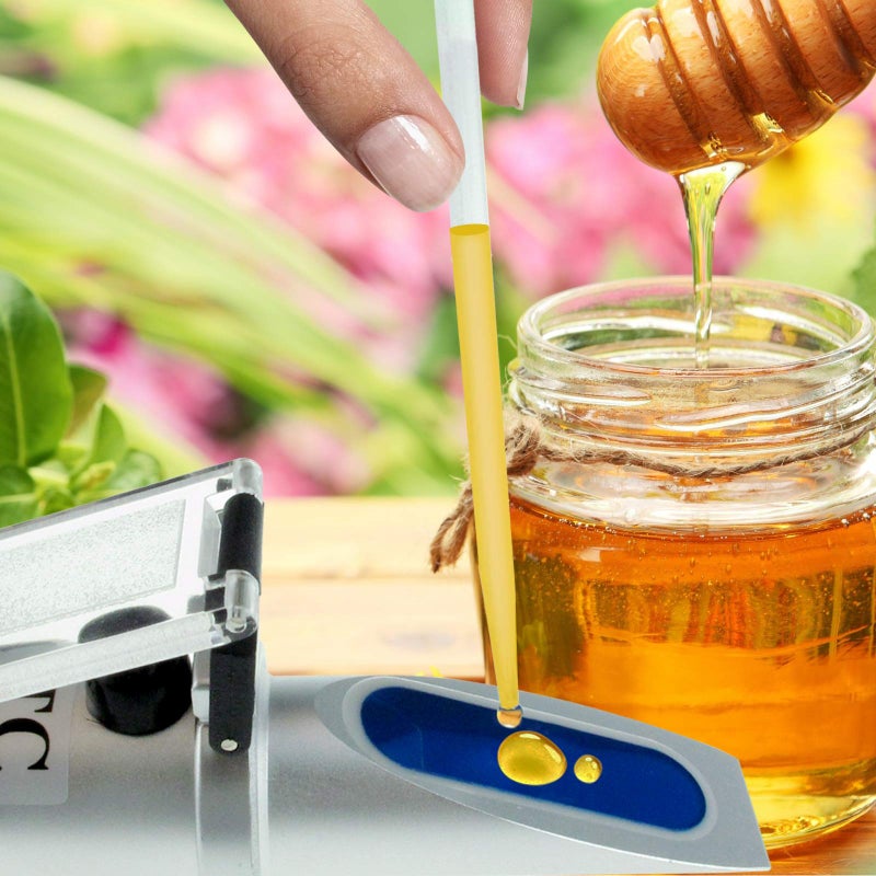 3-in-1 Handheld Honey Refractometers for Honey Moisture & Brix & Baume Beekeeping Honey Refractometer Water Content Meter Honey Moisture Tester with ATC for Honey Products Maple Syrup and Molasses - Image 2
