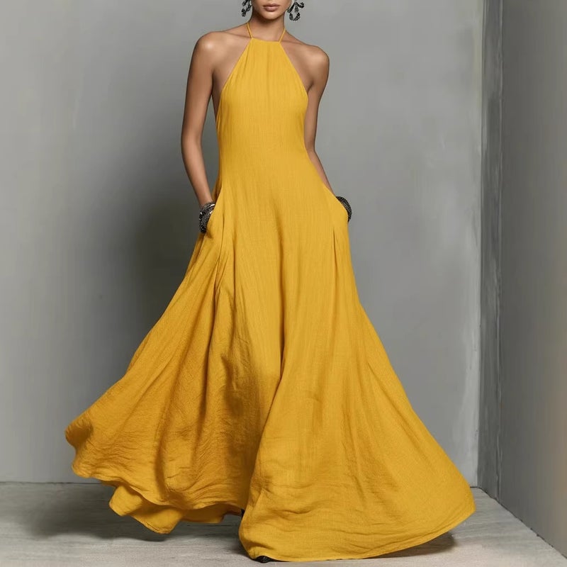 Simple Polyester Blend Sleeveless Maxi Dress - Image 4