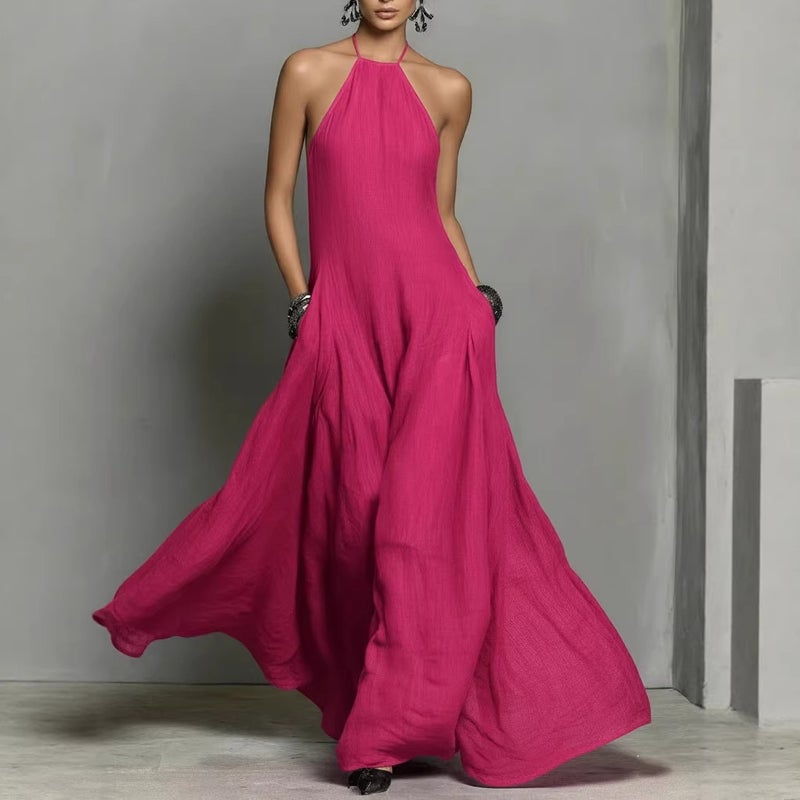 Simple Polyester Blend Sleeveless Maxi Dress - Image 3