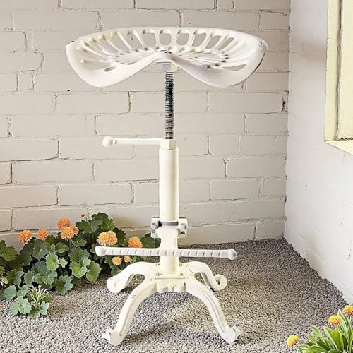 Diwhy Rustic Industrial Farmhouse Tractor Seat Adjustable Height 21652756in Bar Stool Industrial Bar Chair Aged White Cast Iron