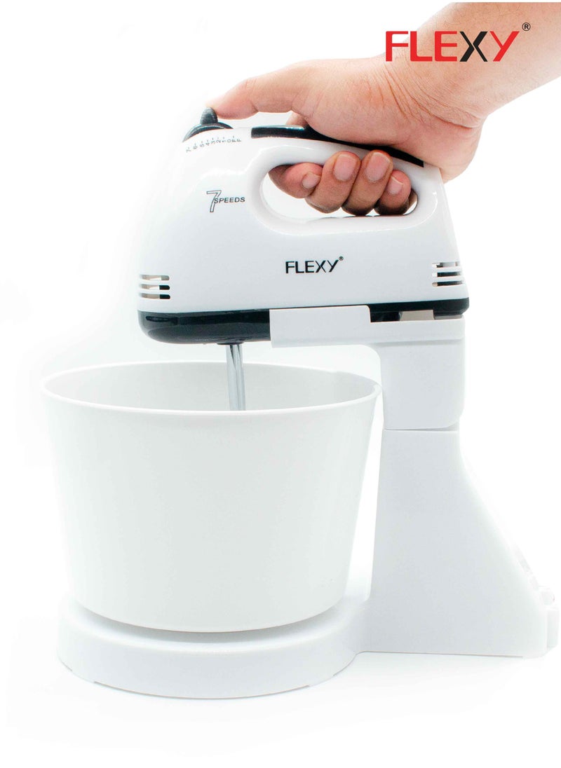 Turbo 250W 7 Speed Hand Mixer With 2L Bowl 2 Beaters 2 Dough Hooks Durable And Safe Handle