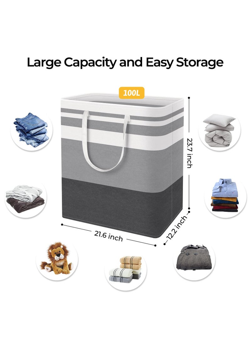 Laundry Basket,100L Each Waterproof, Freestanding Laundry Hamper, Collapsible Tall Clothes Hamper with Extended Handles for Clothes Toys in The Dorm and Family, 2-Pack Gradient Grey - Image 4