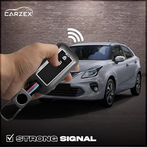 Carzex® Smart Car Key Cover Compatible with Maruti Suzuki Baleno, Grand Vitara, Brezza, Jimny, Ertiga, Fronx, Swift Dzire – 2 Button Metallic Silicone TPU Protective Shell Case (Black) - Image 4