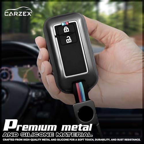 Carzex® Smart Car Key Cover Compatible with Maruti Suzuki Baleno, Grand Vitara, Brezza, Jimny, Ertiga, Fronx, Swift Dzire – 2 Button Metallic Silicone TPU Protective Shell Case (Black) - Image 2